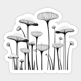 Nordic wild Mushrooms one line art Sticker